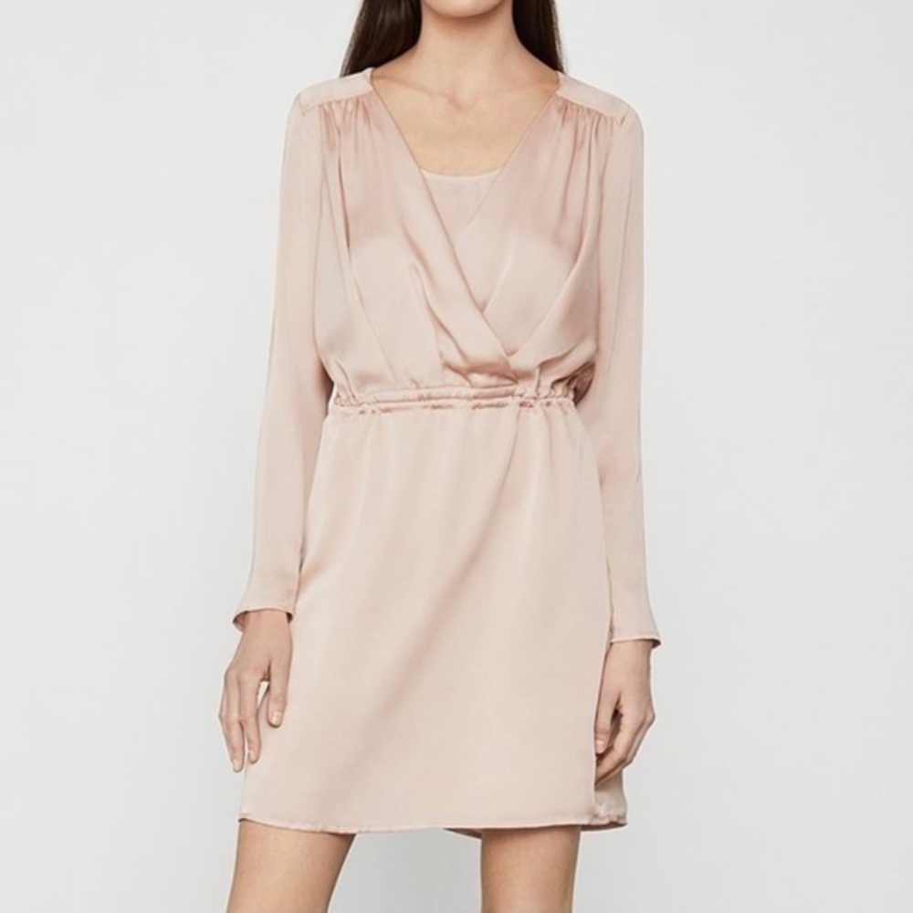 BCBG Bare Pink Long Sleeve Surplice Dress Small - Picture 1 of 13